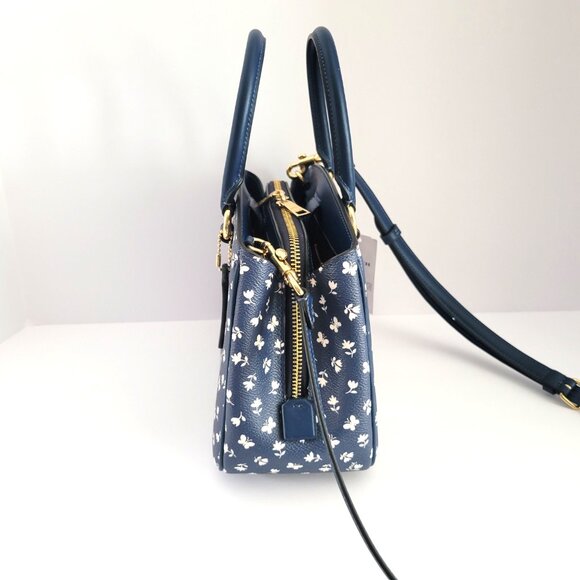 Coach CBI55 Floral Print Savannah Small Carryall Satchel Handbag Deep Blue - Picture 3 of 8